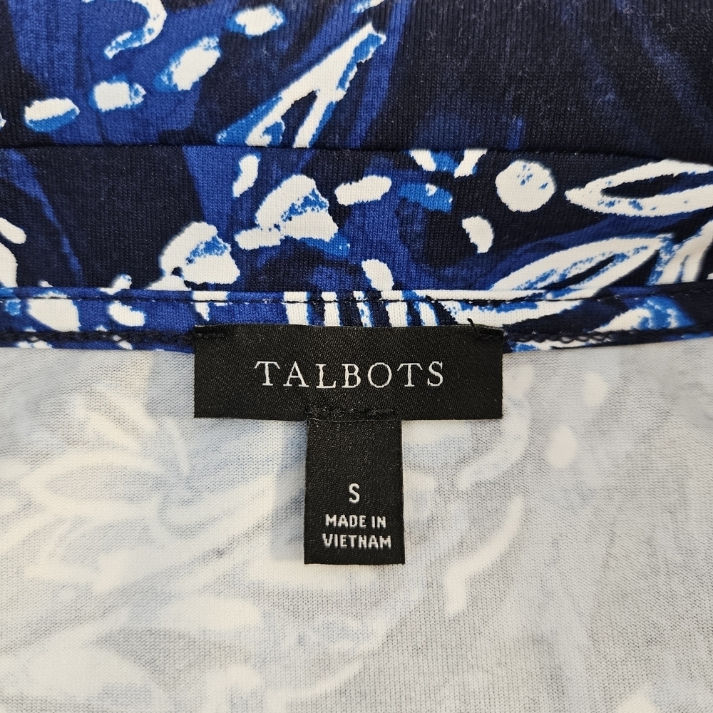 Talbots Effortless Jersey Kelly Dress Mock Wrap V-neck Sz S Blue White Paisley - Picture 5 of 10